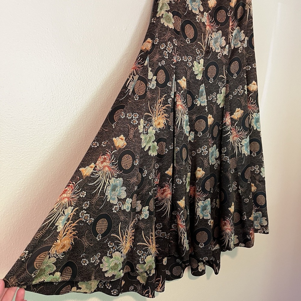 ballinger gold 100 Silk Skirt A Line Full Retro Asian Midi M Floral 90s Y2K Twee